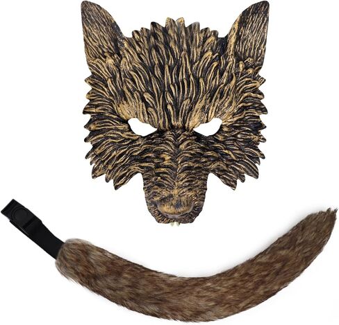 Erythem Wolf Costume Halloween Wolf Mask and Tail, Big Bad Wolf Costume Set Realistic wolf Dress-Up Accessories in Kuwait