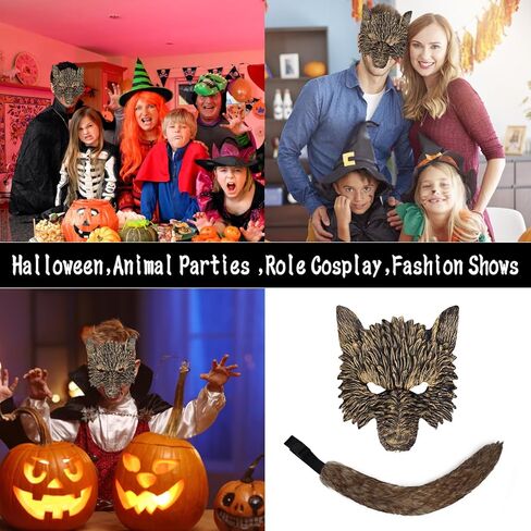 Erythem Wolf Costume Halloween Wolf Mask and Tail, Big Bad Wolf Costume Set Realistic wolf Dress-Up Accessories in Kuwait
