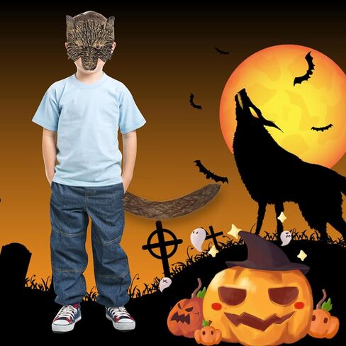 Erythem Wolf Costume Halloween Wolf Mask and Tail, Big Bad Wolf Costume Set Realistic wolf Dress-Up Accessories in Kuwait