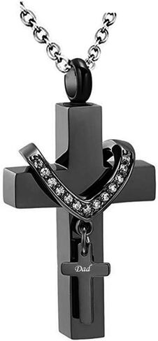 MEMORIALU Black Cross Urn Necklaces for Ashes Cremation Crucifix Keepsake Memorial Pendant Necklace in Saudi Arabia