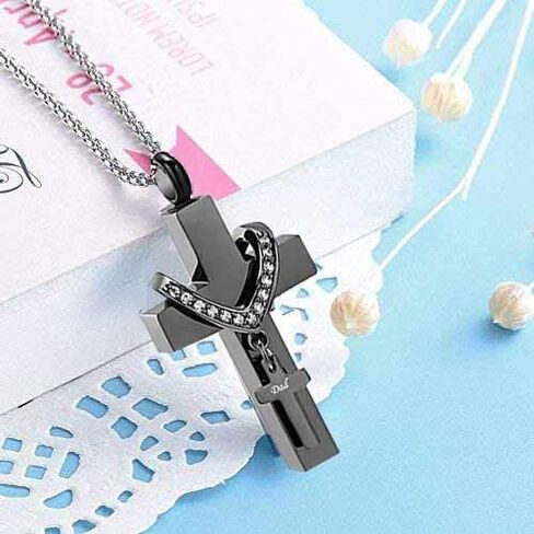 MEMORIALU Black Cross Urn Necklaces for Ashes Cremation Crucifix Keepsake Memorial Pendant Necklace in Saudi Arabia