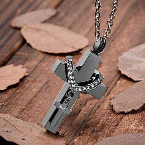 MEMORIALU Black Cross Urn Necklaces for Ashes Cremation Crucifix Keepsake Memorial Pendant Necklace in Saudi Arabia