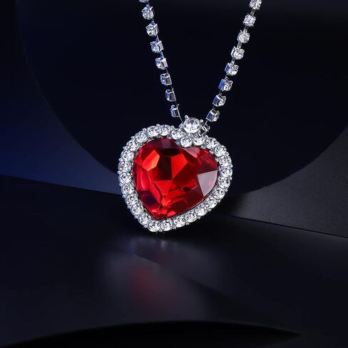 AILUOR Titanic Heart of The Ocean Neckalce, Royal Blue Crystal Created Sapphire Pendant with Silver Plated Necklace Jewelry in Kuwait