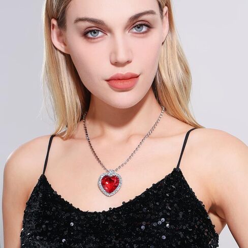 AILUOR Titanic Heart of The Ocean Neckalce, Royal Blue Crystal Created Sapphire Pendant with Silver Plated Necklace Jewelry in Kuwait
