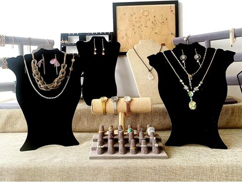 CODANT 14.5 بوصة طويل أسود مخملي قلادة عرض تقف للبيع، حاملات قلادة طويلة الطاولة وحوامل قرط للمجوهرات، حاملات عرض مجوهرات قابلة للطي للعروض (مجموعة من 6) in Kuwait