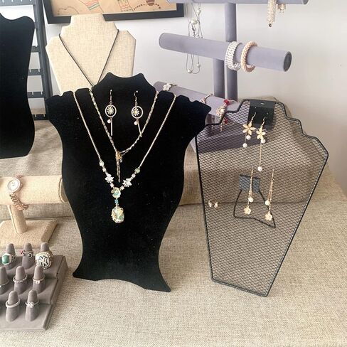 CODANT 14.5 بوصة طويل أسود مخملي قلادة عرض تقف للبيع، حاملات قلادة طويلة الطاولة وحوامل قرط للمجوهرات، حاملات عرض مجوهرات قابلة للطي للعروض (مجموعة من 6) in Kuwait