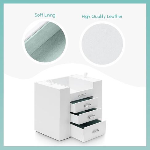 هومدي منظم مجوهرات للبنات والنساء، صندوق مجوهرات للقلائد والخواتم والاقراط وحامل تخزين المجوهرات للاساور والساعات والنظارات الشمسية (ابيض) in Kuwait