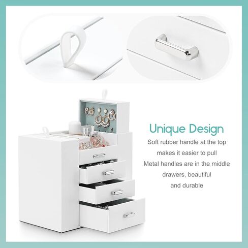 هومدي منظم مجوهرات للبنات والنساء، صندوق مجوهرات للقلائد والخواتم والاقراط وحامل تخزين المجوهرات للاساور والساعات والنظارات الشمسية (ابيض) in Kuwait