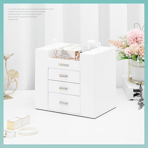 هومدي منظم مجوهرات للبنات والنساء، صندوق مجوهرات للقلائد والخواتم والاقراط وحامل تخزين المجوهرات للاساور والساعات والنظارات الشمسية (ابيض) in Kuwait