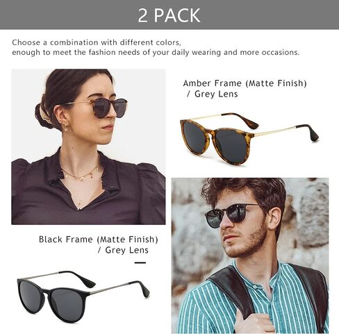 SUNGAIT 2 Pairs Round Polarized Sunglasses for Women Men Vintage Trendy Style Colored Lens UV400 in Kuwait