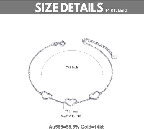 SISGEM 14k Gold Heart Bracelet for Women, Real Gold Fine Love Jewelry Gifts for Her,6.7"-8.1" in Saudi Arabia