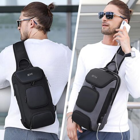 SMONT Sling Bag Crossbody for Men, 14.2 inch Anti Theft Waterproof Chest Shoulder Bag with USB Charging Port in Kuwait