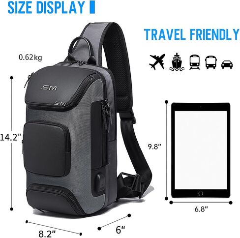 SMONT Sling Bag Crossbody for Men, 14.2 inch Anti Theft Waterproof Chest Shoulder Bag with USB Charging Port in Kuwait