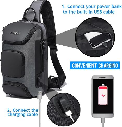 SMONT Sling Bag Crossbody for Men, 14.2 inch Anti Theft Waterproof Chest Shoulder Bag with USB Charging Port in Kuwait