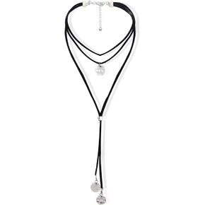 Harry and Henry Boho Choker Necklaces for Women Black Brown Suede Choker Necklace Boho Layered Necklace Disc Pendant Long Necklaces for Teen Girls