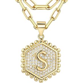 JENDEAR Initial Necklaces for Women Trendy,14K Real Gold Plated Layered Dainty Choker Necklace Cubic Zirconia Coin Letter Pendant Jewelry Gift