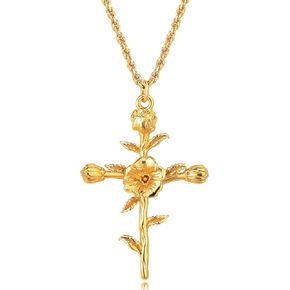 MEVECCO Gold Birth Flower Cross Necklace for Women 12 Month Faith Pendent 18K Gold Plated 2MM Twist Rope Chain Personalized Religious Birthday Jewelry for Her