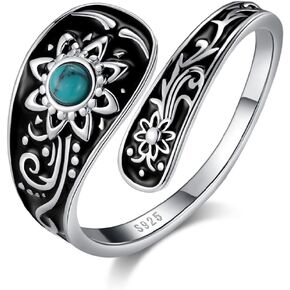 Angol Sunflower Spoon Ring for Women 925 Sterling Silver Turquoise Adjustable Ring Victorian Vintage Boho Flower Thumb Rings Jewelry Gift in Kuwait