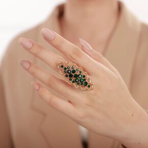 Aimimier Boho Full Finger Crystal Ring Antique Luxurious Long Armor Knuckle Rings