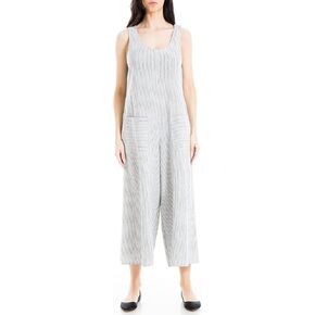 Max Studio Women's Yarn Dye Sleeveless Wide Leg Jumpsuit