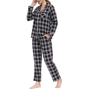 JINSHI Mens Cotton Pajama Set Plaid Couple Pajama Womens Plaid Pajama Set for Lovers Long Sleepwear Top Pajama Pants in Saudi Arabia