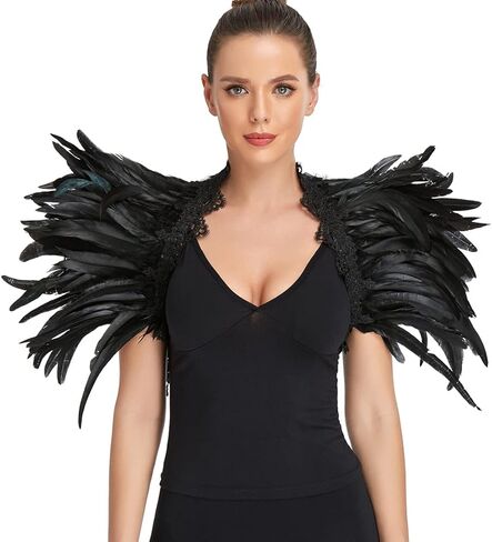 زي Losnexiw النسائي القوطي ذو الريش الأسود Maleficent Raven Swan Witch لعيد الهالوين in Saudi Arabia