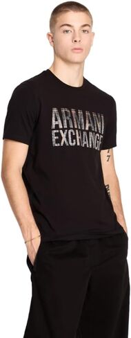 A|X Armani Exchange Men's Slim Fit Large Chest Logo Tee, Black, M in Kuwait