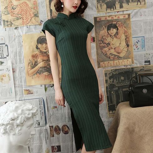 Deluxe Sleeveless Cheongsam Costume Mandarin Collar Side High Split Chinese Traditional Party Cocktail Bodycon Dress in Saudi Arabia
