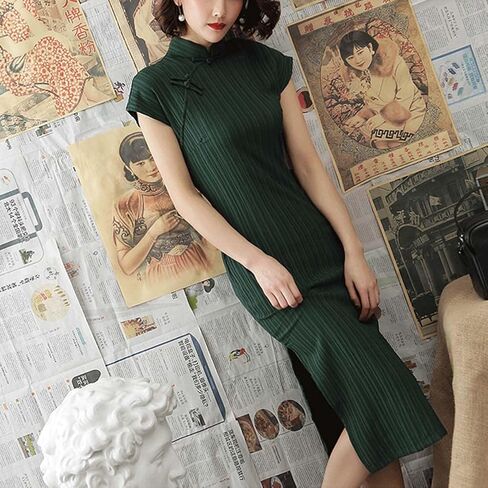 Deluxe Sleeveless Cheongsam Costume Mandarin Collar Side High Split Chinese Traditional Party Cocktail Bodycon Dress in Saudi Arabia