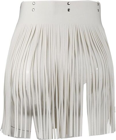ZUYPSK Women's Faux Leather Double Waist Belt Fringe Tassel Skirt Christmas Halloween Party Cosplay Fancy Dress in Saudi Arabia