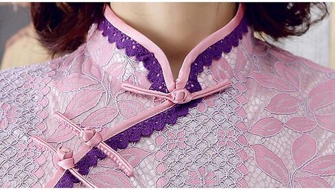 Women's Lace Floral Cheongsam Costume Vintage Short Sleeve Side Slit Midi Dress Fashion Chinese Tradtional Qipao Gowns in Kuwait