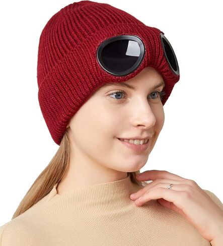 JUQLQUJ Beanie with Goggles Men Women - Unisex Plain Skull Knit Hat Cap in Saudi Arabia
