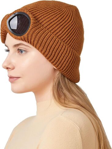 JUQLQUJ Beanie with Goggles Men Women - Unisex Plain Skull Knit Hat Cap in Saudi Arabia