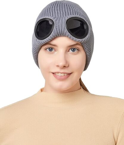 JUQLQUJ Beanie with Goggles Men Women - Unisex Plain Skull Knit Hat Cap in Saudi Arabia