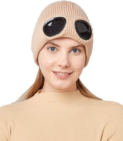 JUQLQUJ Beanie with Goggles Men Women - Unisex Plain Skull Knit Hat Cap in Saudi Arabia