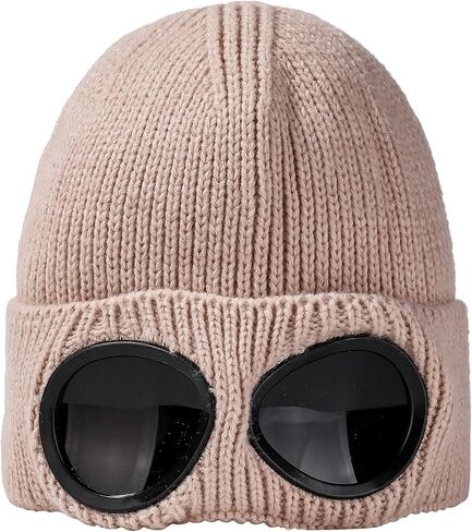 JUQLQUJ Beanie with Goggles Men Women - Unisex Plain Skull Knit Hat Cap in Saudi Arabia