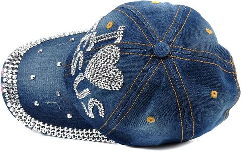 Elonmo Bling Rhinestone Hats,I Love Jesus Design Womens Baseball Cap Golf Hat Jeans Wash Denim Adjustable in Kuwait