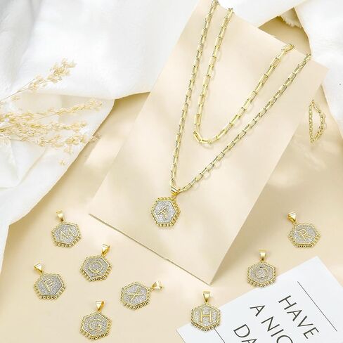 قلادات jendear الأولية للنساء العصرية، قلادة أنيقة بطبقات مطلية بالذهب الحقيقي عيار 14 قيراط، قلادة على شكل حرف زركونيا مكعب، هدية مجوهرات in Kuwait