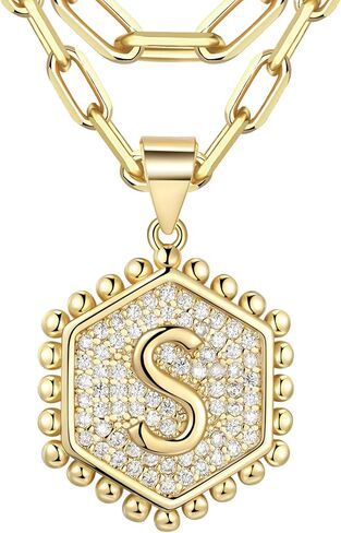 قلادات jendear الأولية للنساء العصرية، قلادة أنيقة بطبقات مطلية بالذهب الحقيقي عيار 14 قيراط، قلادة على شكل حرف زركونيا مكعب، هدية مجوهرات in Kuwait