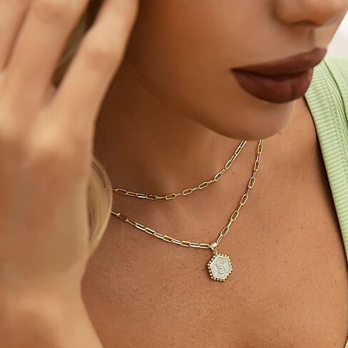 قلادات jendear الأولية للنساء العصرية، قلادة أنيقة بطبقات مطلية بالذهب الحقيقي عيار 14 قيراط، قلادة على شكل حرف زركونيا مكعب، هدية مجوهرات in Kuwait