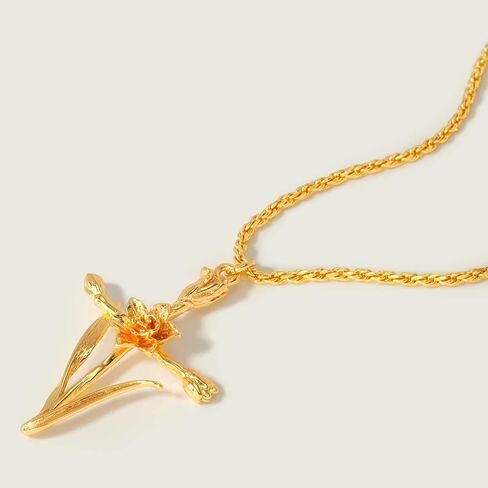 MEVECCO Gold Birth Flower Cross Necklace for Women 12 Month Faith Pendent 18K Gold Plated 2MM Twist Rope Chain Personalized Religious Birthday Jewelry for Her in Saudi Arabia