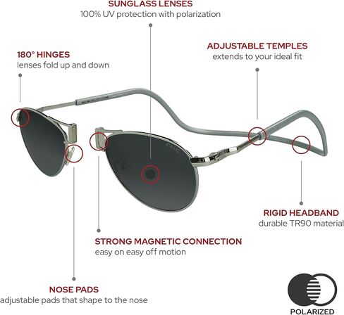 نظارة شمسية كليك مغناطيسية، عدسات مستقطبة، حماية 100% من الأشعة فوق البنفسجية فئة A وB، هيكل قابل للتعديل، نظارة شمسية أفياتور (صغير - كبير) in Kuwait