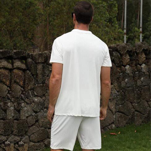 YAOGRO Polo Shirts Shorts Outfits Men's 2 Piece Sets Beach Clothes Summer Tracksuits Short Sleeve Zip Suit for Casual Party in Kuwait