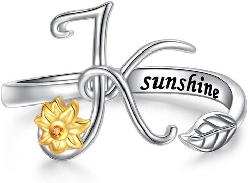 DAOCHONG فضة استرلينية ذهبية اللون عباد الشمس الأولي 26 حرف اسم النص الأبجدية من الألف إلى الياء حلقة يمكن تغيير حجمها لحجم 5-9 in Kuwait