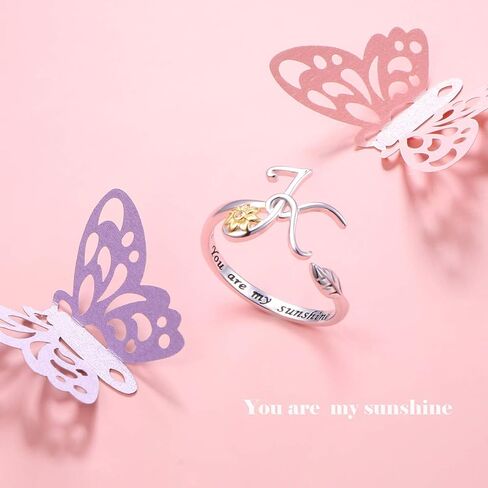 DAOCHONG فضة استرلينية ذهبية اللون عباد الشمس الأولي 26 حرف اسم النص الأبجدية من الألف إلى الياء حلقة يمكن تغيير حجمها لحجم 5-9 in Kuwait