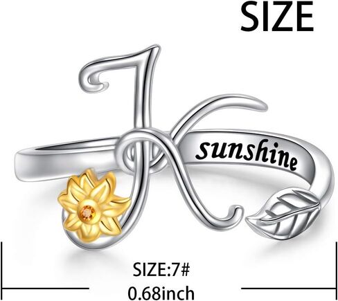 DAOCHONG فضة استرلينية ذهبية اللون عباد الشمس الأولي 26 حرف اسم النص الأبجدية من الألف إلى الياء حلقة يمكن تغيير حجمها لحجم 5-9 in Kuwait