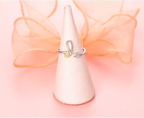 DAOCHONG Sterling Silver Gold Tone Sunflower Initial 26 Letter Script Name Alphabet A to Z Resizable Ring for Size 5-9 in Kuwait