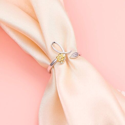 DAOCHONG Sterling Silver Gold Tone Sunflower Initial 26 Letter Script Name Alphabet A to Z Resizable Ring for Size 5-9 in Kuwait
