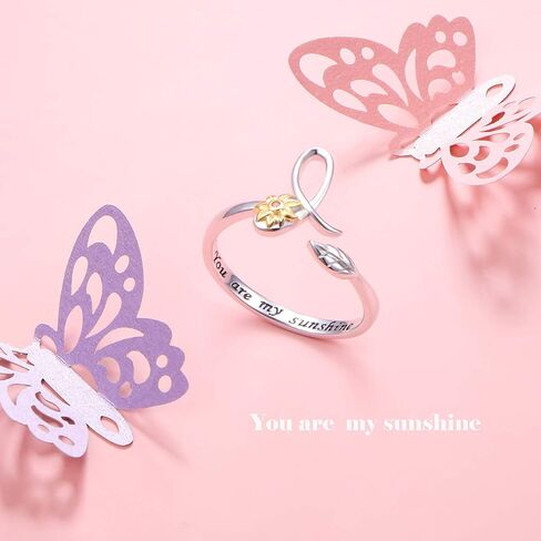 DAOCHONG Sterling Silver Gold Tone Sunflower Initial 26 Letter Script Name Alphabet A to Z Resizable Ring for Size 5-9 in Kuwait