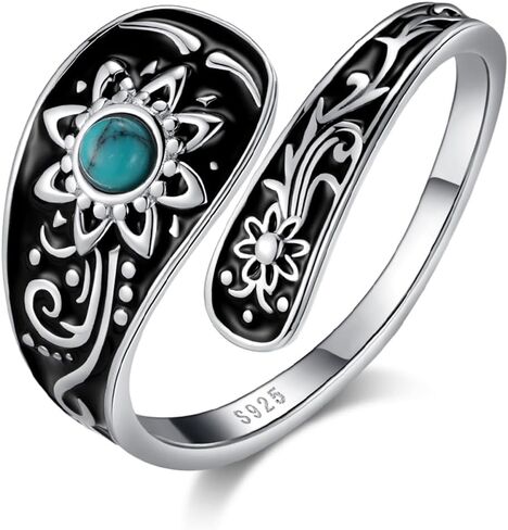 Angol Sunflower Spoon Ring for Women 925 Sterling Silver Turquoise Adjustable Ring Victorian Vintage Boho Flower Thumb Rings Jewelry Gift in Kuwait